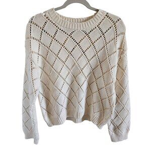 Chelsea & Theodore Woman Size L Cropped Sweater Loose Diamond Knit Beach Preppy
